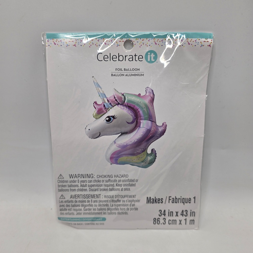 Celebrate It Foil Balloon Unicorn Head Pastel Rainbow Giant Party Decor Magical
